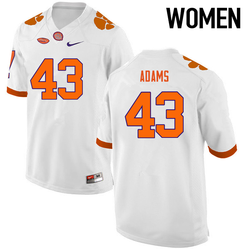 Women Clemson Tigers #43 Keith Adams College Football Jerseys-White